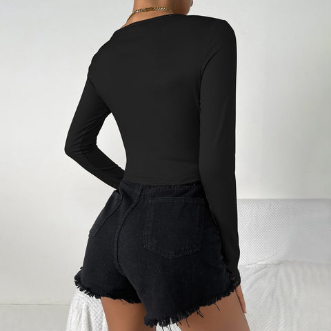 V Neck Long Sleeved Autumn Simple Slim Women