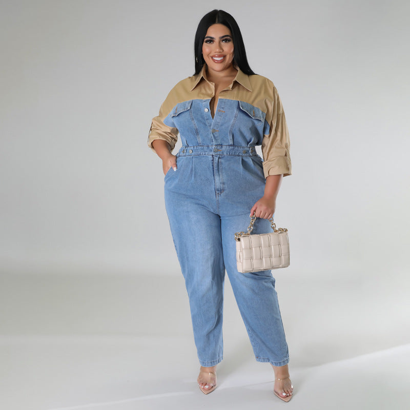 Plus Size Women Clothes Contrast Color Jumpsuit