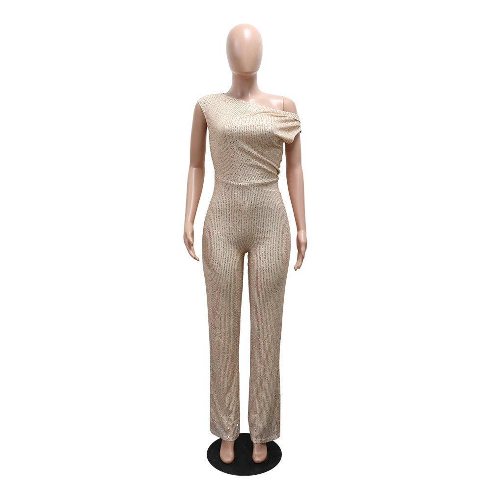 Sequined Jumpsuit Slim Fit Evening Sleeveless Women Trousers