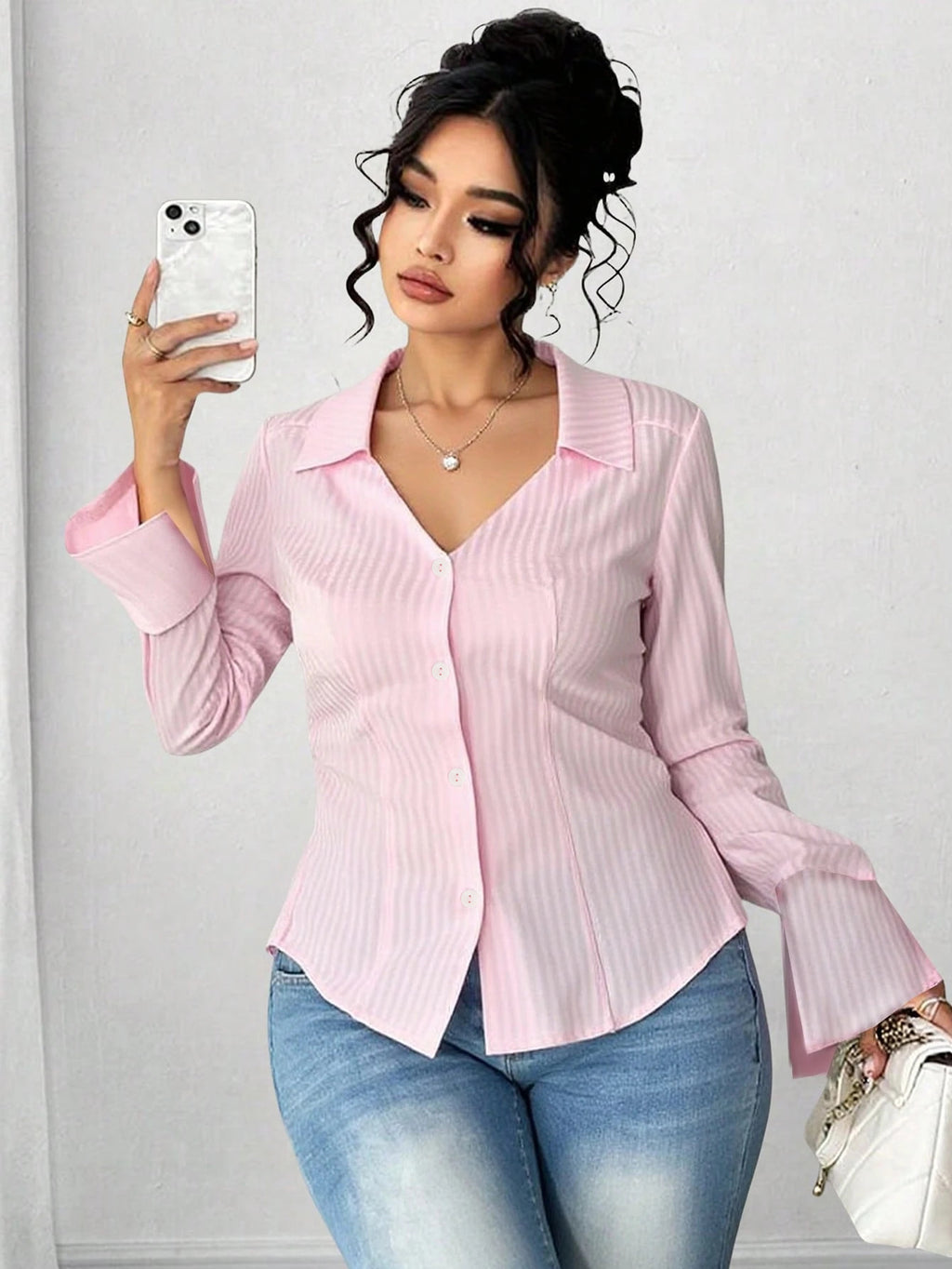 Sexy Slim Fit Long Sleeved Shirt Women Autumn French Cinched Blouse Elegant Top