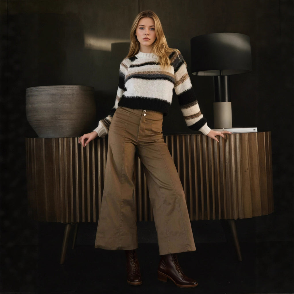 Graceful Cargo Pants Casual Women Wear Autumn Stitching Design Wide Leg Pants