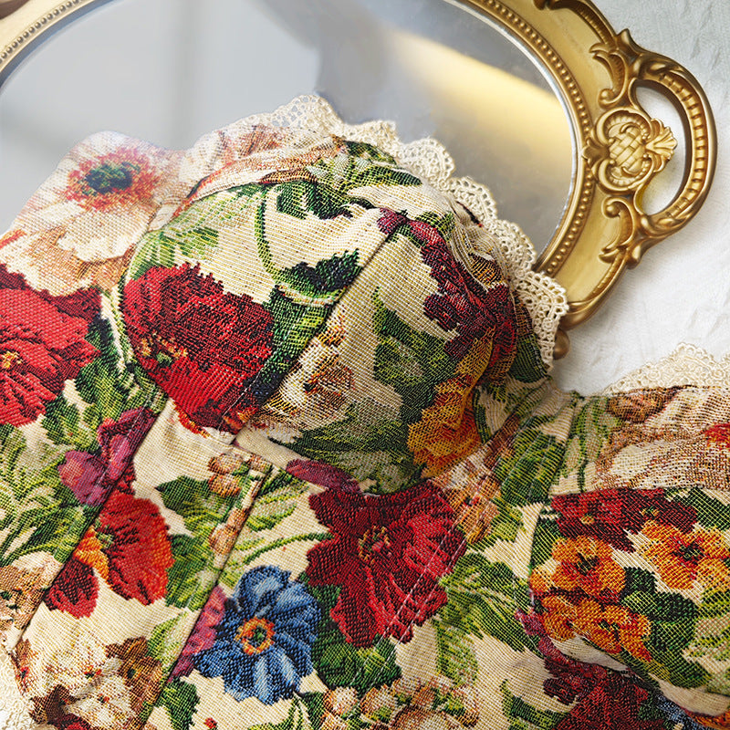 Plus Size Retro French Boning Corset Corset Sexy Vest Floral Wrapped Chest Tied Top Women Clothing