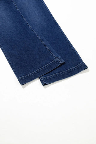 Spring Dark Blue High Waist Wide Leg Jeans Women Retro Straight Leg Pants