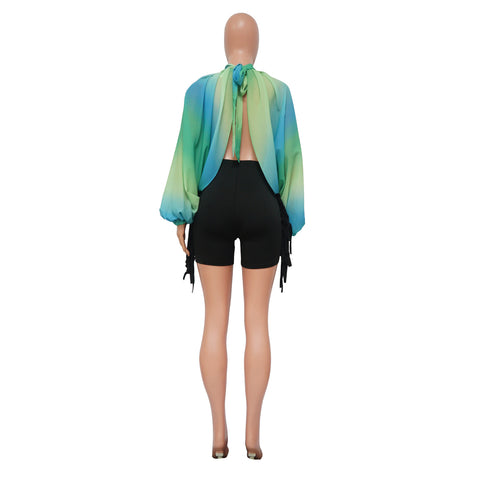 Women  Printing Batwing Sleeve