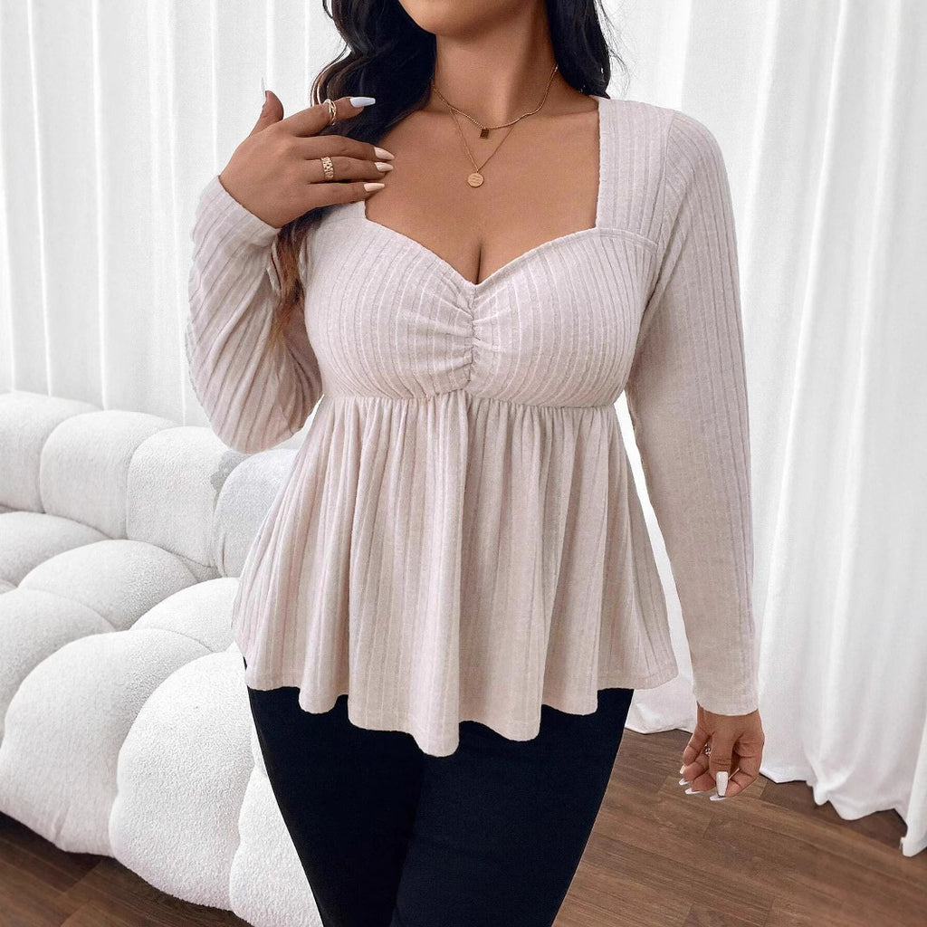 Plus Size Women Clothing Autumn Winter Elegant Slim Fit Slimming Short Top