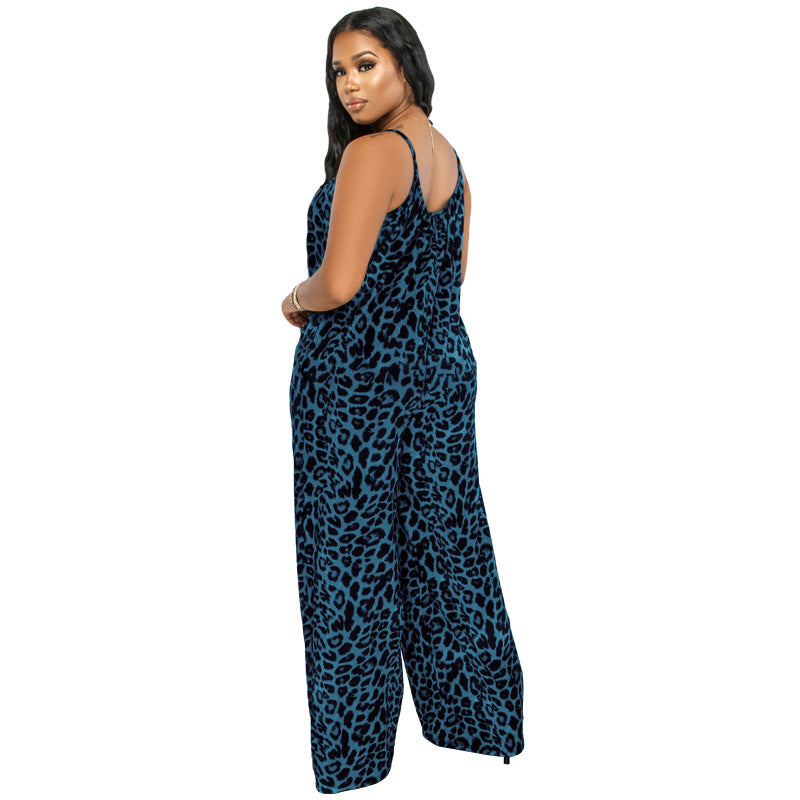 Plus Size New Jumpsuit Summer Leopard Print Sling Casual Jumpsuit