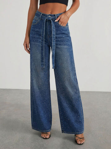 Starry Wide Leg Jeans for Women Loose High Waist Slimming Casual Trousers Spring