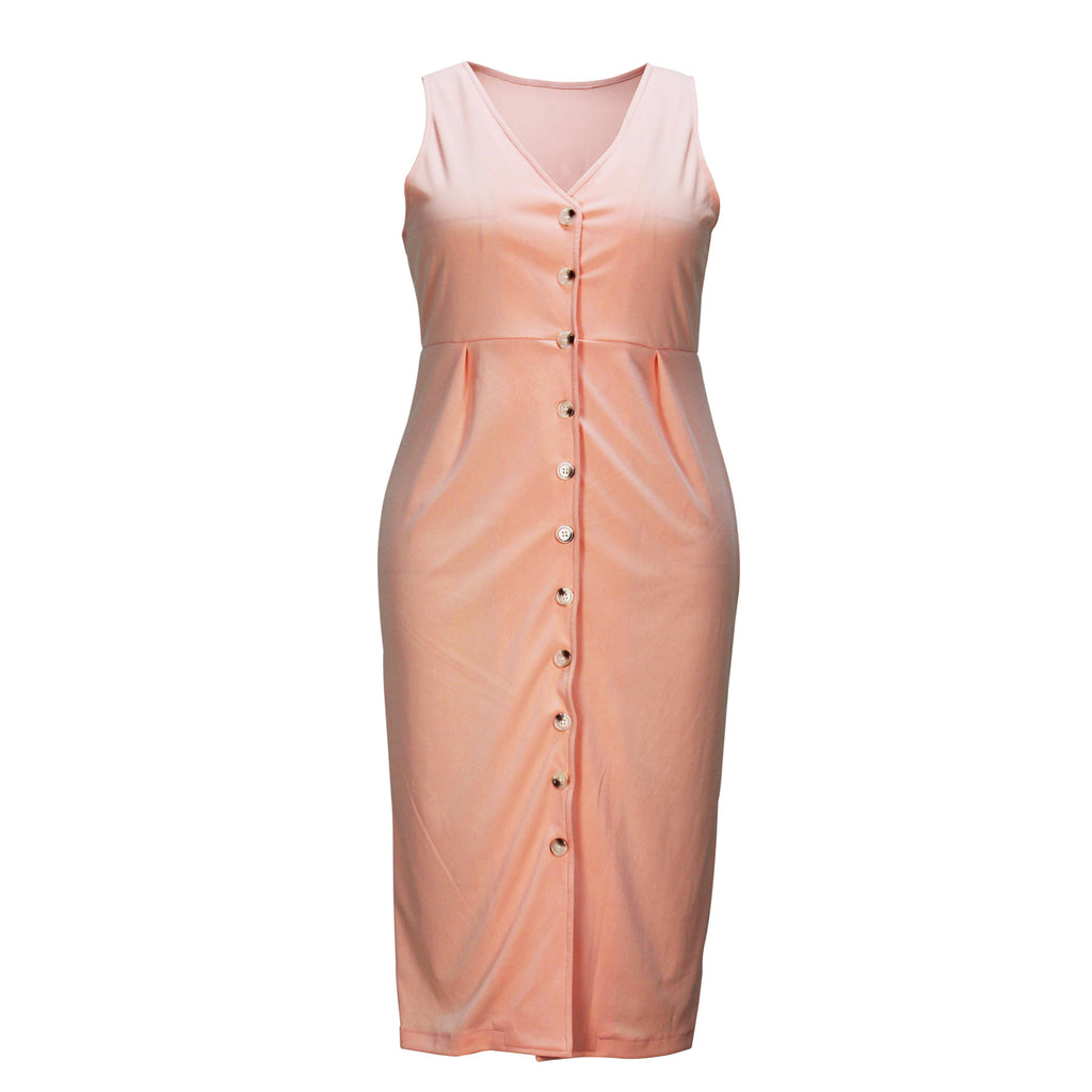 Plus Size Women Clothing Spring Summer Elegant V neck Skin Color Solid Color Jumpsuit Sheath