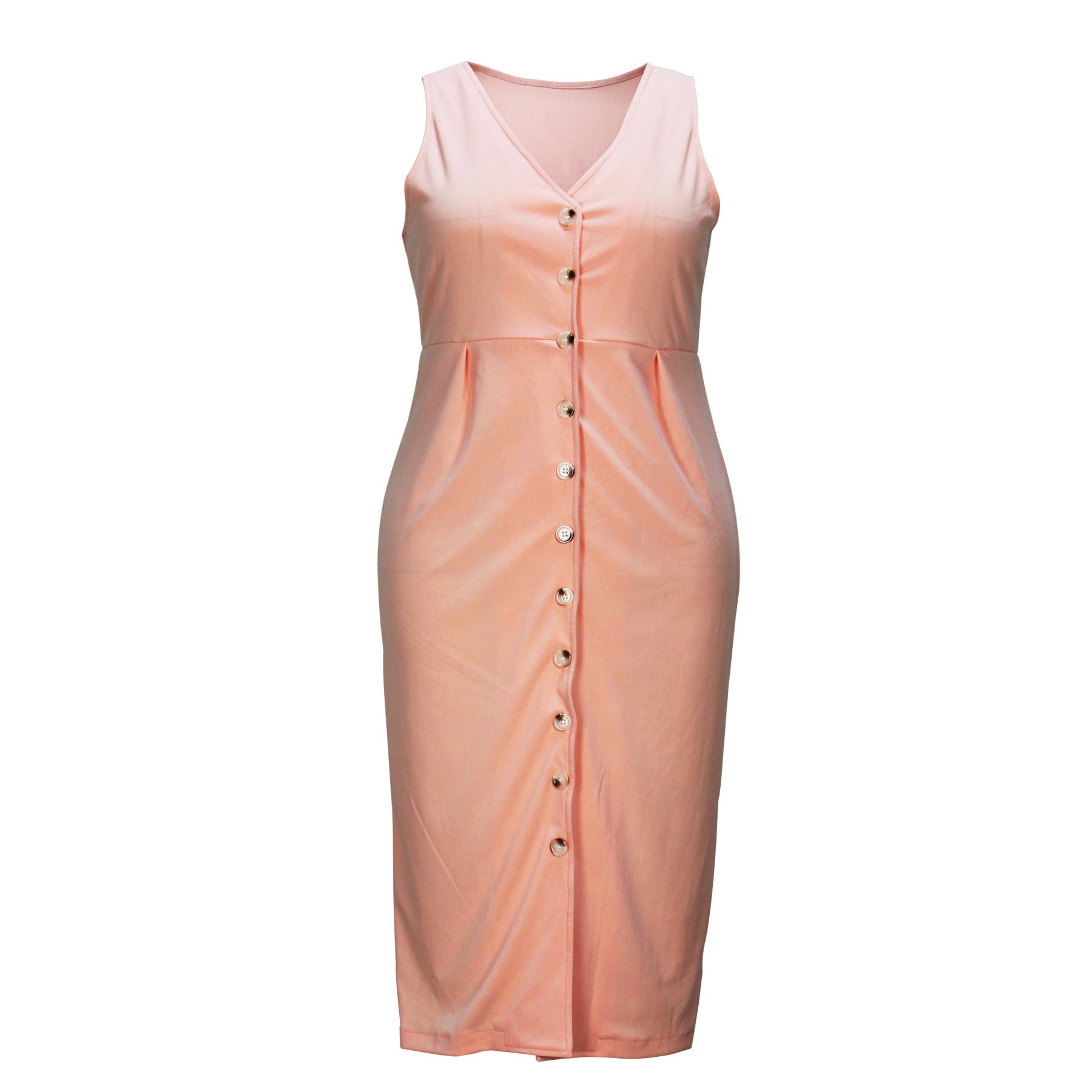 Plus Size Women Clothing Spring Summer Elegant V neck Skin Color Solid Color Jumpsuit Sheath