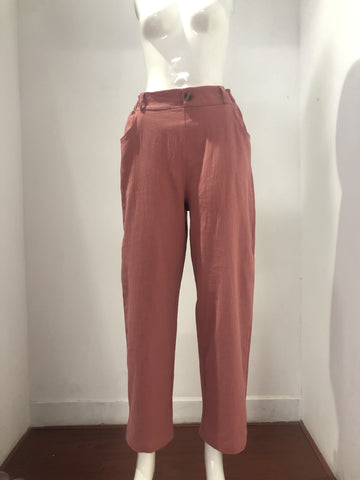 Women Clothing Summer Solid Color Cotton Linen Loose High Waist Casual Trousers