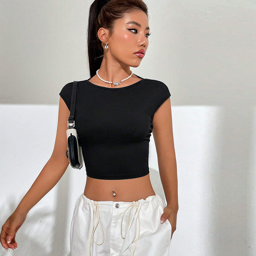 Spring  Women Bare Back  Sleeve Top