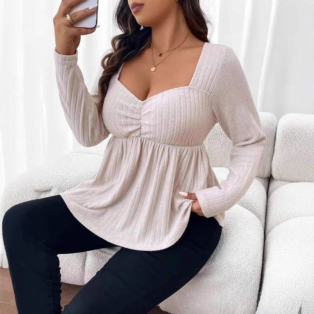 Plus Size Women Clothing Autumn Winter Elegant Slim Fit Slimming Short Top