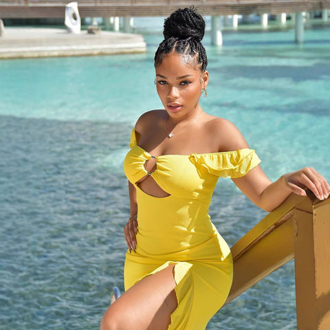 Waterfront Sexy off Shoulder Tube Top Hollow Out Cutout Slim Fit Slit Dress