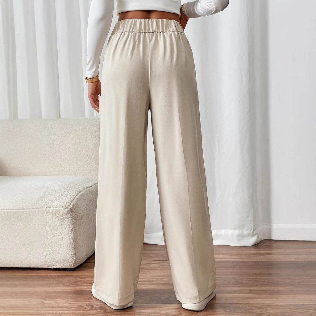 Draping Mop Casual Pants High Waist Trousers Loose Straight Women Special Interest Design Solid Color Trousers