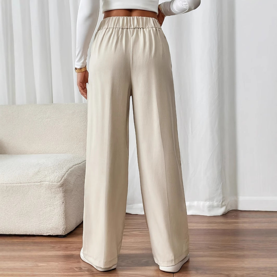 Draping Mop Casual Pants High Waist Trousers Loose Straight Women Special Interest Design Solid Color Trousers