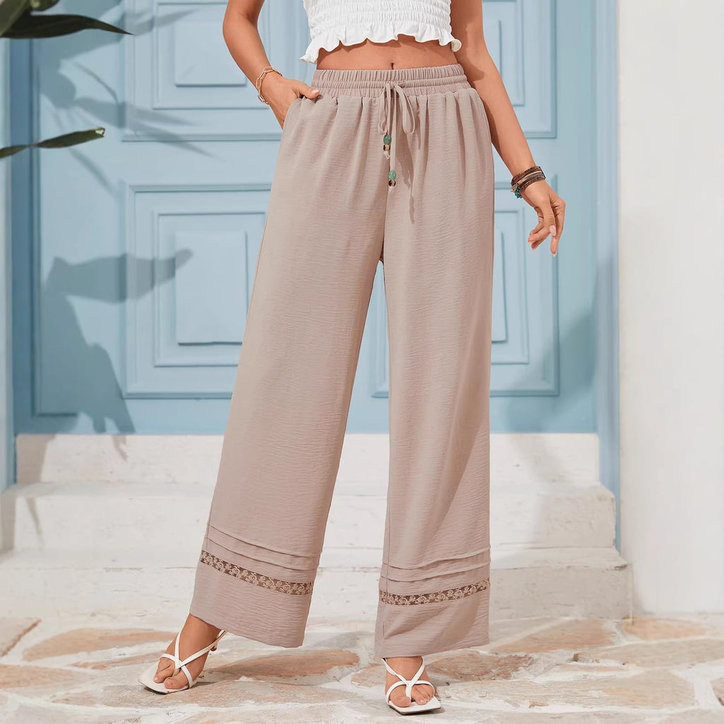 Casual Solid Color Loose Draping Effect High Waist Straight Hollow Out Cutout out Wide Leg Pants