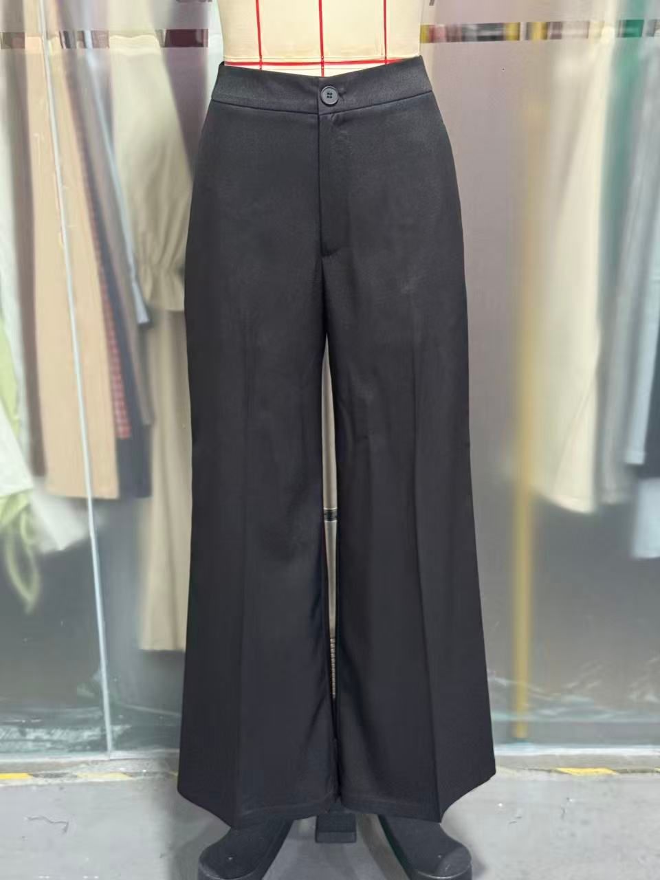 Neat Office Wide Leg High Grade Light Luxury Women Pants Straight High Waist Black Casual Draping Polyester Work Pant