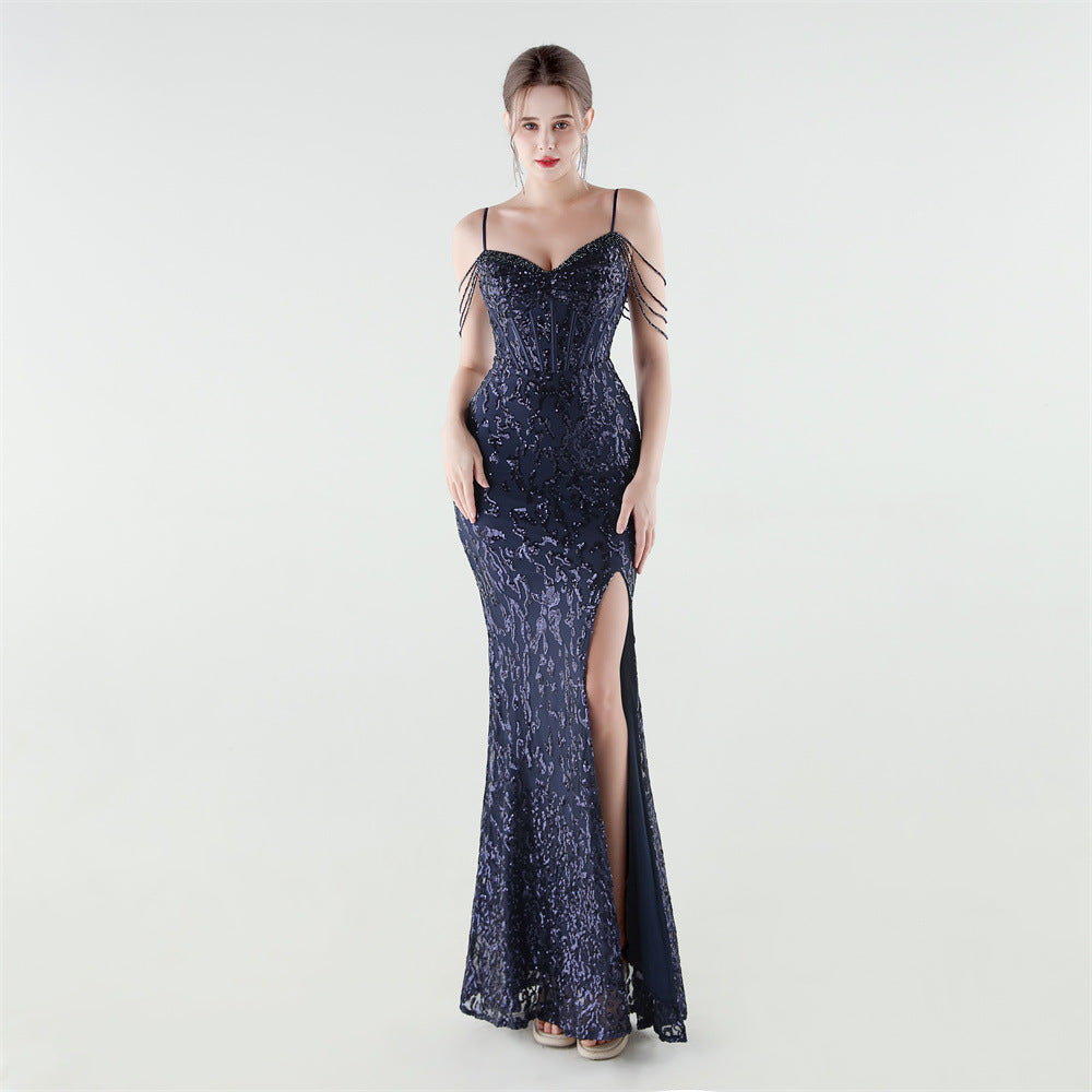 Tamboril Heavy Industry Sequin Beaded Boning Waist Tight Evening Dress
