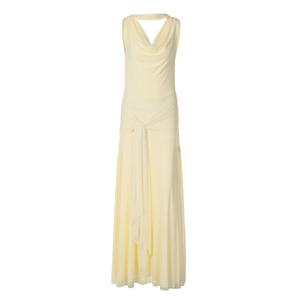Miches Sexy Backless Gauzy Slim Fit Patchwork Tied Dress