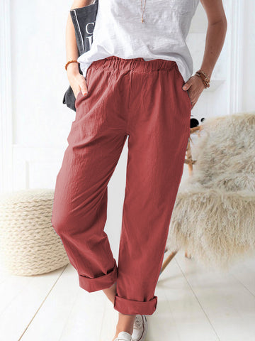 Summer Dried Shrimp Women Casual Elastic Straight Leg Trousers