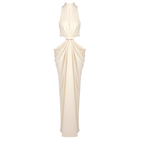 Bear Turtleneck Sleeveless Cropped Twisted Hollow Out Cutout out Embellished Maxi Dress