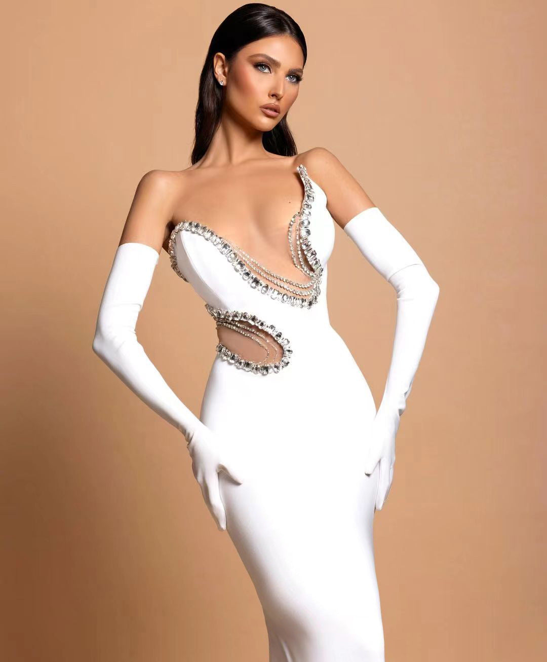 Mount Tabor High Quality Europe Sexy Maxi Empire Diamonds Lace Dress