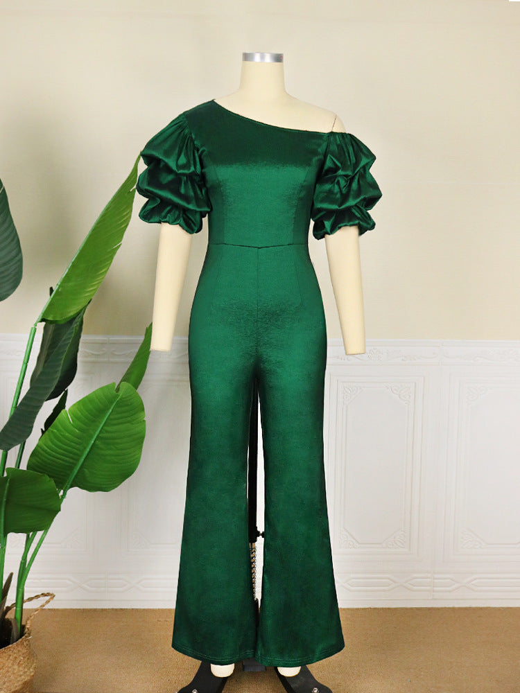 Summer Sexy Oblique Shoulder Oversleeves High Waist Slim Fit Bodysuit Banquet Party Party