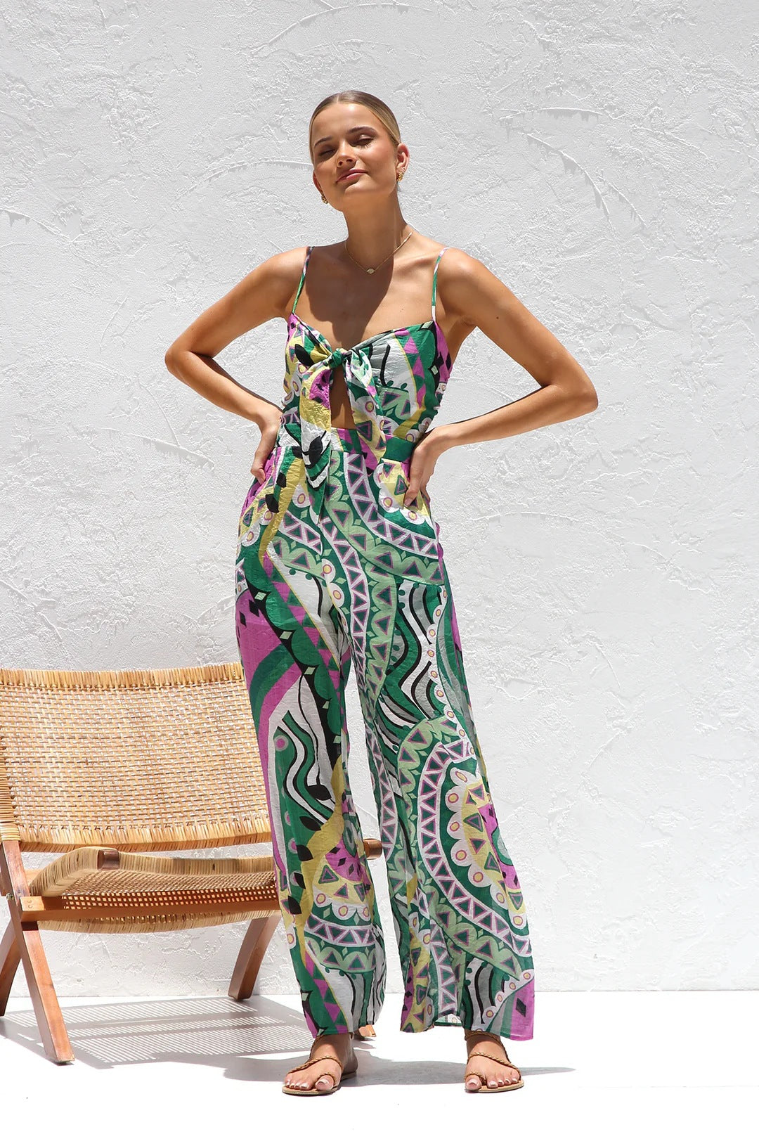Suspender Jumpsuit Internet Celebrity Same Printed Smocking Suspender Jumpsuit Women
