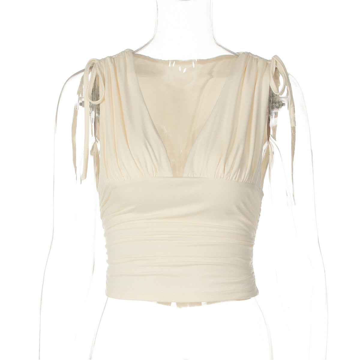 Women Solid  Deep V  Wrapped Chest Pleated