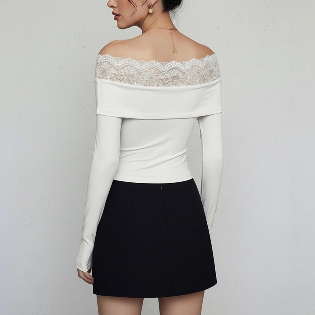 Elegant Lace Slim Patchwork Shoulder Long