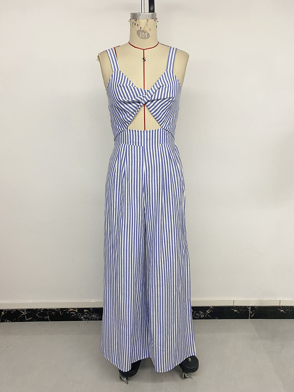 Vacation Fresh Jumpsuit Hollow Out Cutout out Camisole Striped Twist Backless Siamese Trousers