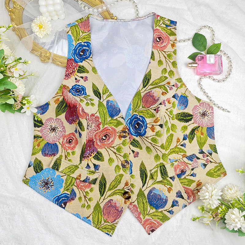 Plus Size Women Retro Printed Sexy V neck Vest French Women All Match Floral Sleeveless Top