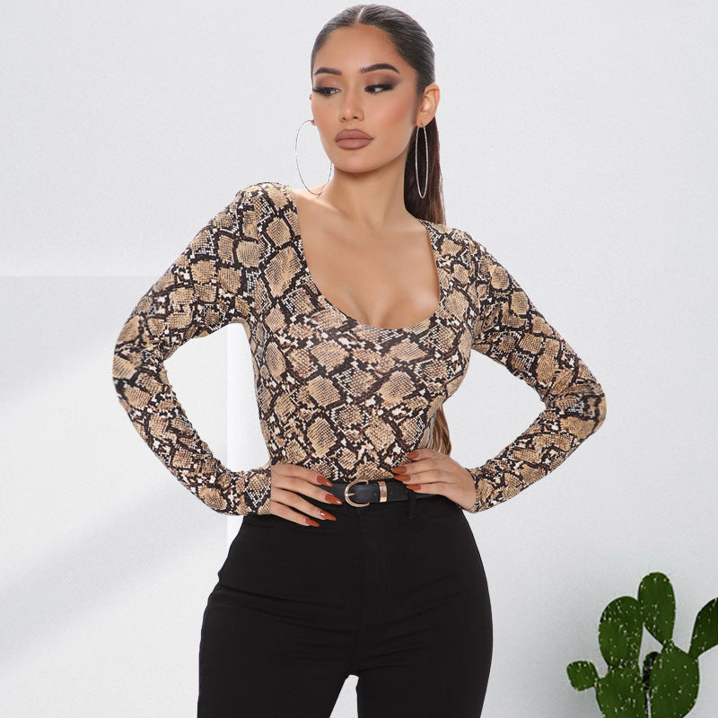 Plus Size Autumn Women Clothes Leopard Print Sexy Long Sleeve Jumpsuit