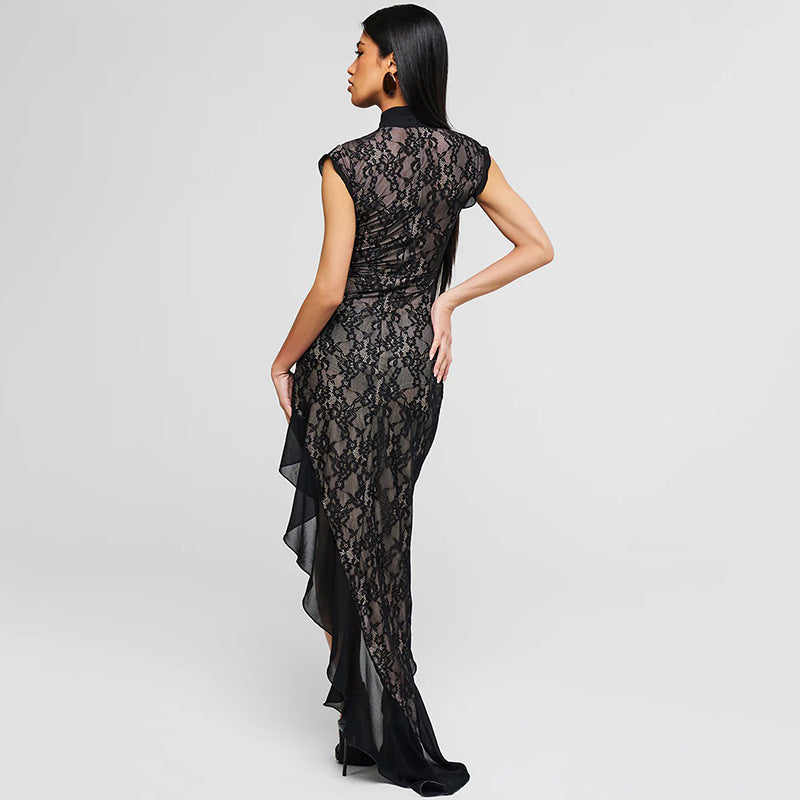 Daytona Wear Summer Sexy Mesh See through Lace Slim Sleeveless Dress