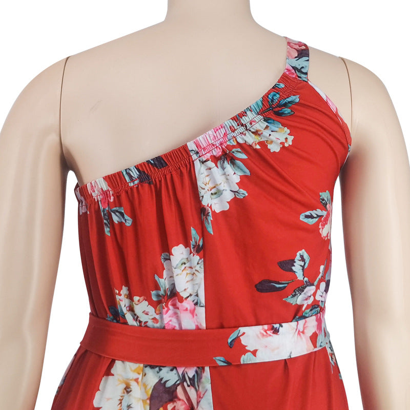 Plus Size Women Clothing Summer Large Floral Printing Casual Jumpsuit