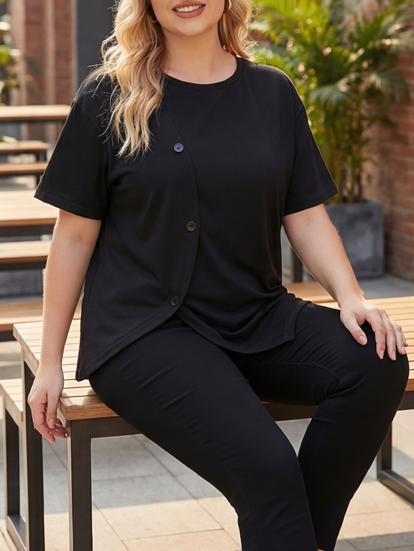 women  buttoned Irregular Asymmetric sleeve