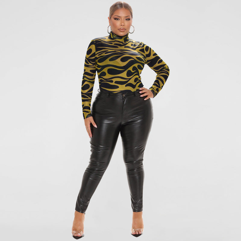 Plus Size Spring Women Clothing Long Sleeve Printing Dyeing Sexy Tight Breasted Jumpsuit