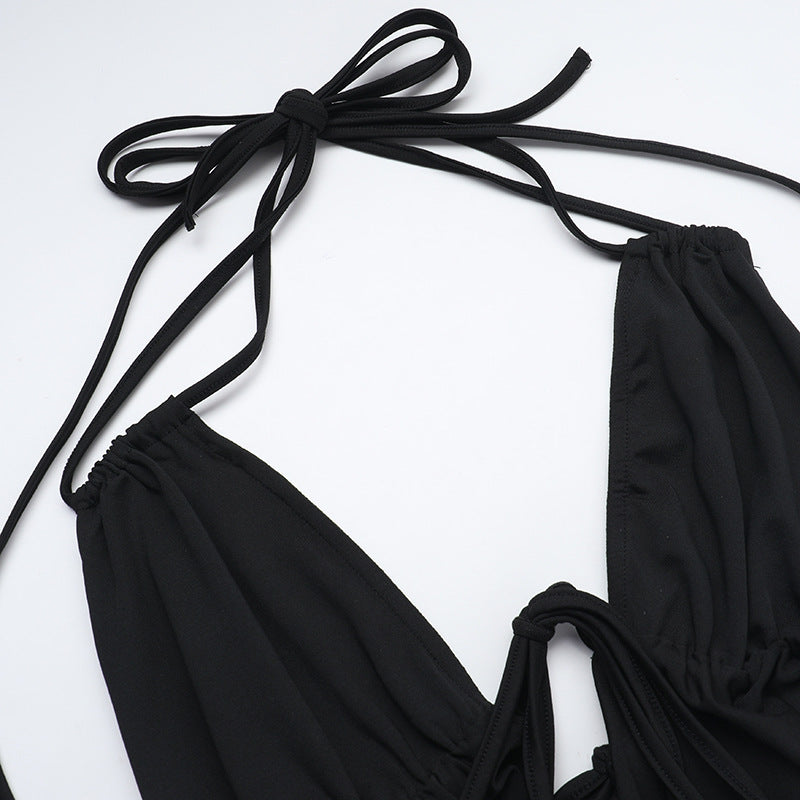 Pocket Collar Deep V Plunge Strap Halter Jumpsuit Women Clothing Summer Sexy Backless Bodysuit