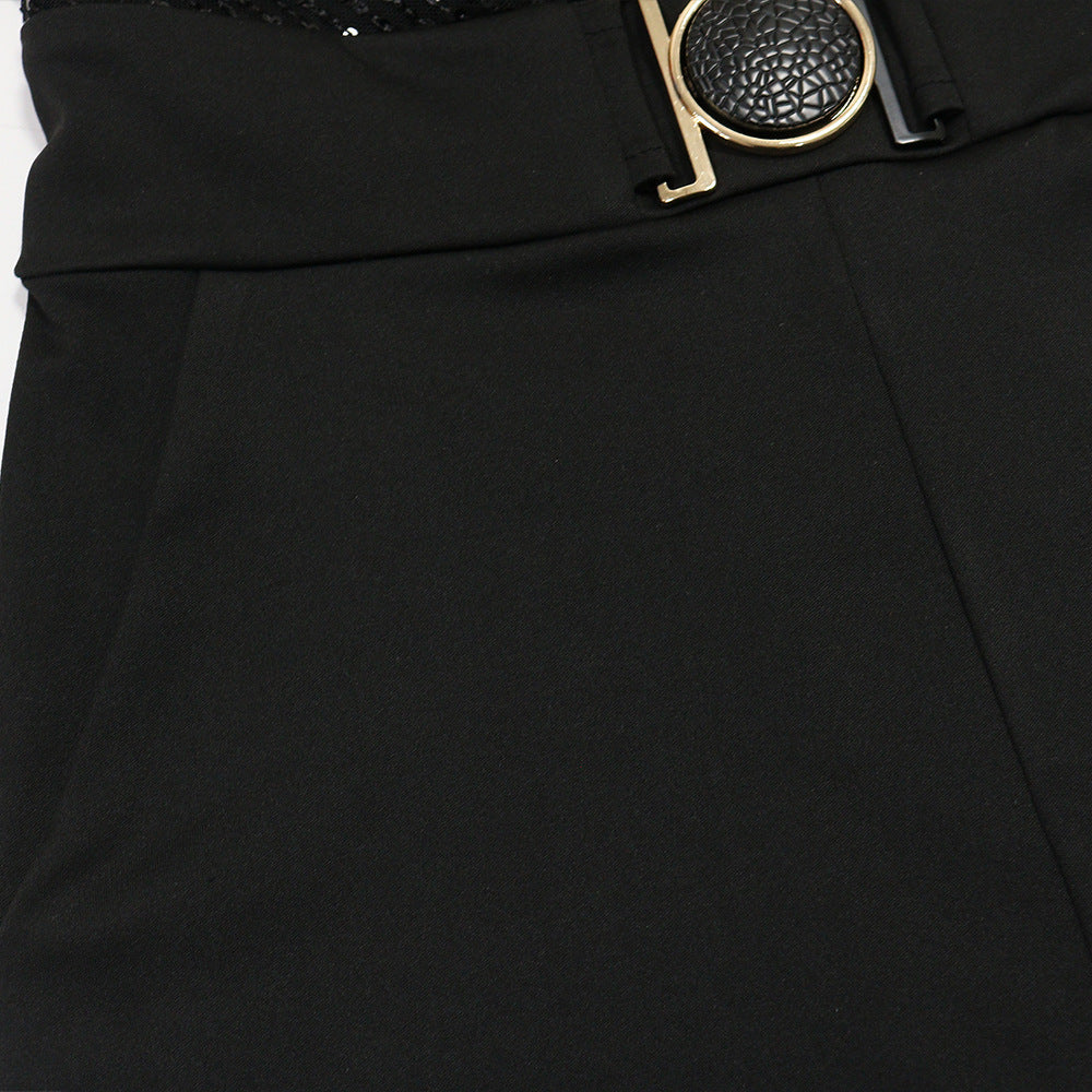 Sexy Deep V Plunge Sequined Long Sleeve Loose Jumpsuit Women Clothing