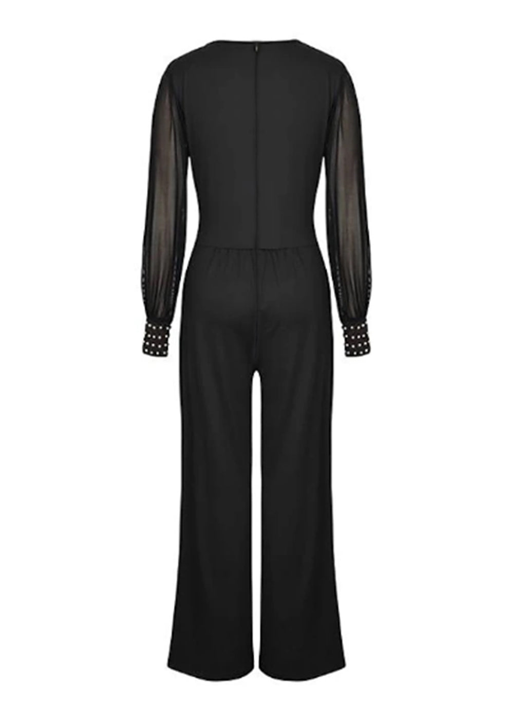 Women Wear V neck Mesh Stitching Rivet Long Sleeve Loose Jumpsuit Women Clothing