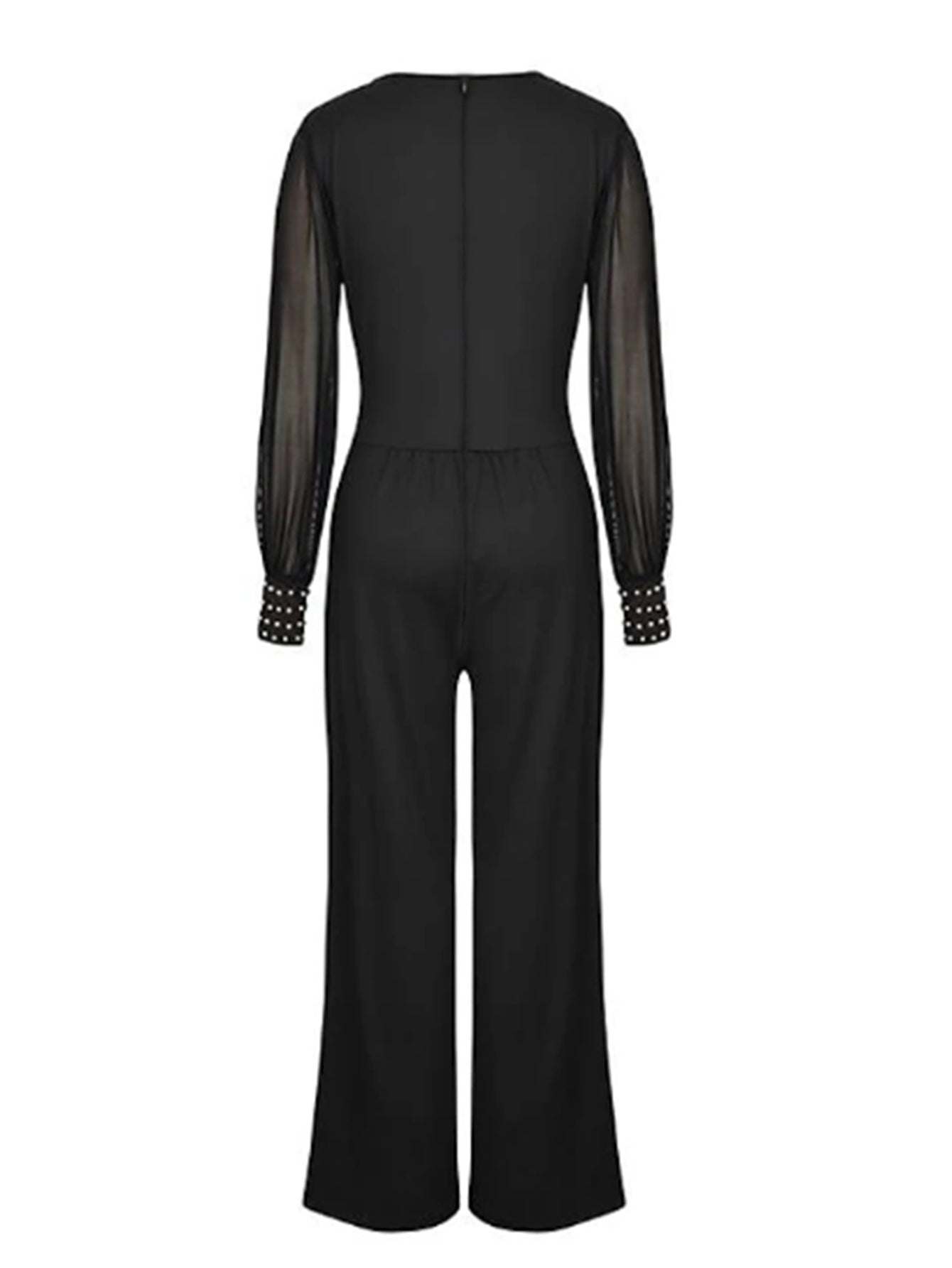 Women Wear V neck Mesh Stitching Rivet Long Sleeve Loose Jumpsuit Women Clothing