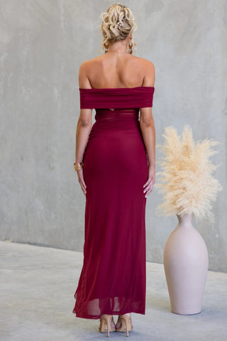 Dubai Split Ruffled Solid Color Hollow Out Cutout Mesh Sheath Dress