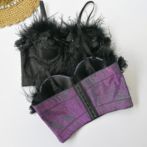 Women Stand Feather Wrapped Chest Vest