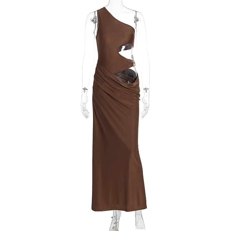 Higuey Diagonal Collar Sleeveless High Grade Pleated Dress