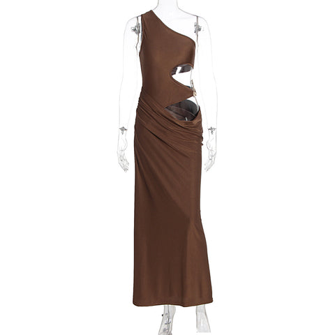 Higuey Diagonal Collar Sleeveless High Grade Pleated Dress