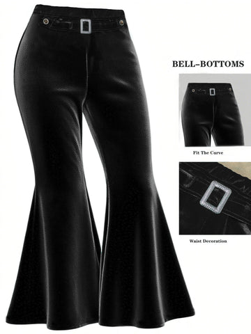 Autumn Winter All Matching Metal Decoration Plus Size Pleuche Wide Leg Pants Casual Pants
