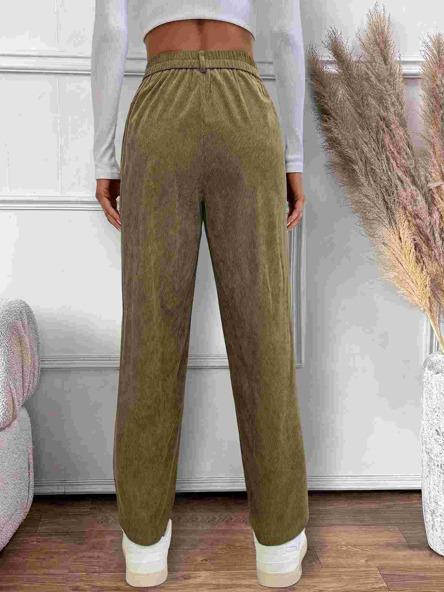 Autumn Women Casual Loose Corduroy High Waist Straight Pants