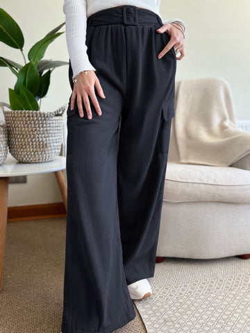 Autumn Winter Casual Simple Loose Solid Color Corduroy Wide Leg Pants Women