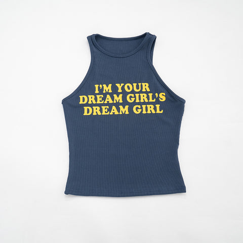 Women Solid  Letters Printing Thread Sleeveless Vest