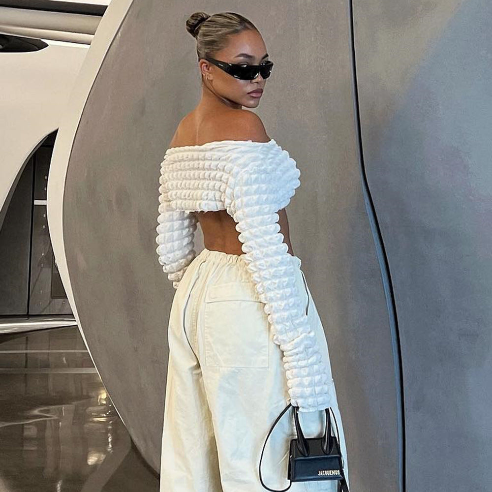 Cutout Bubble Cropped Long Sleeve